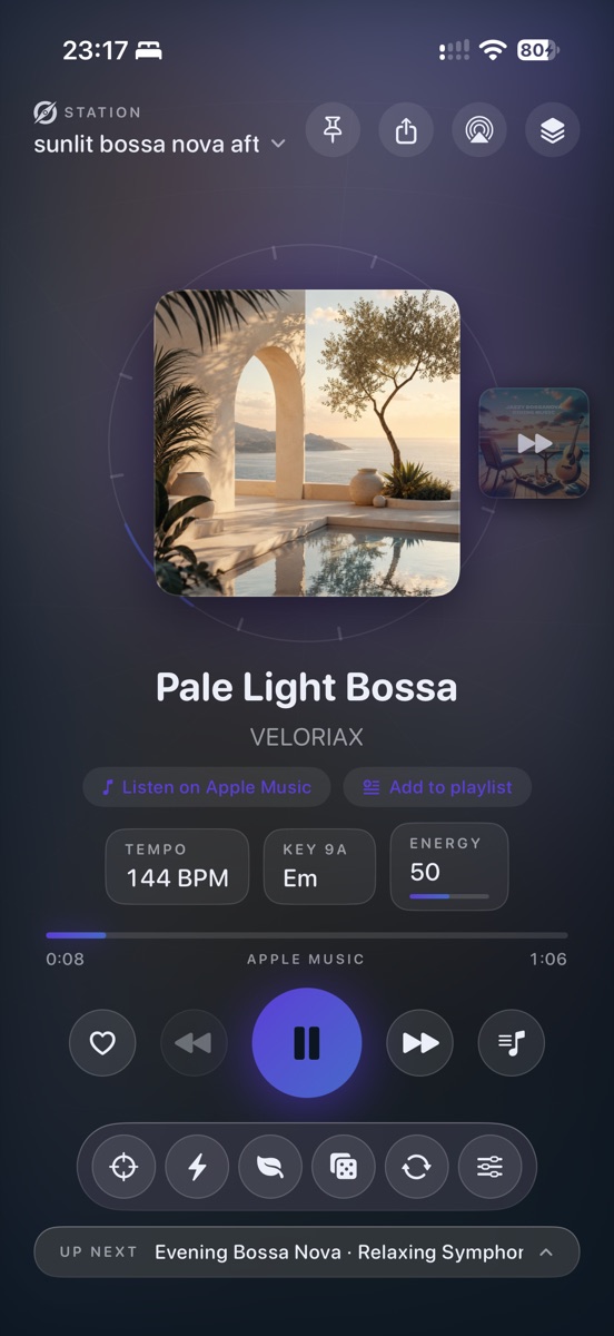 AudioAtlas Radio in a different key — the colour follows the music