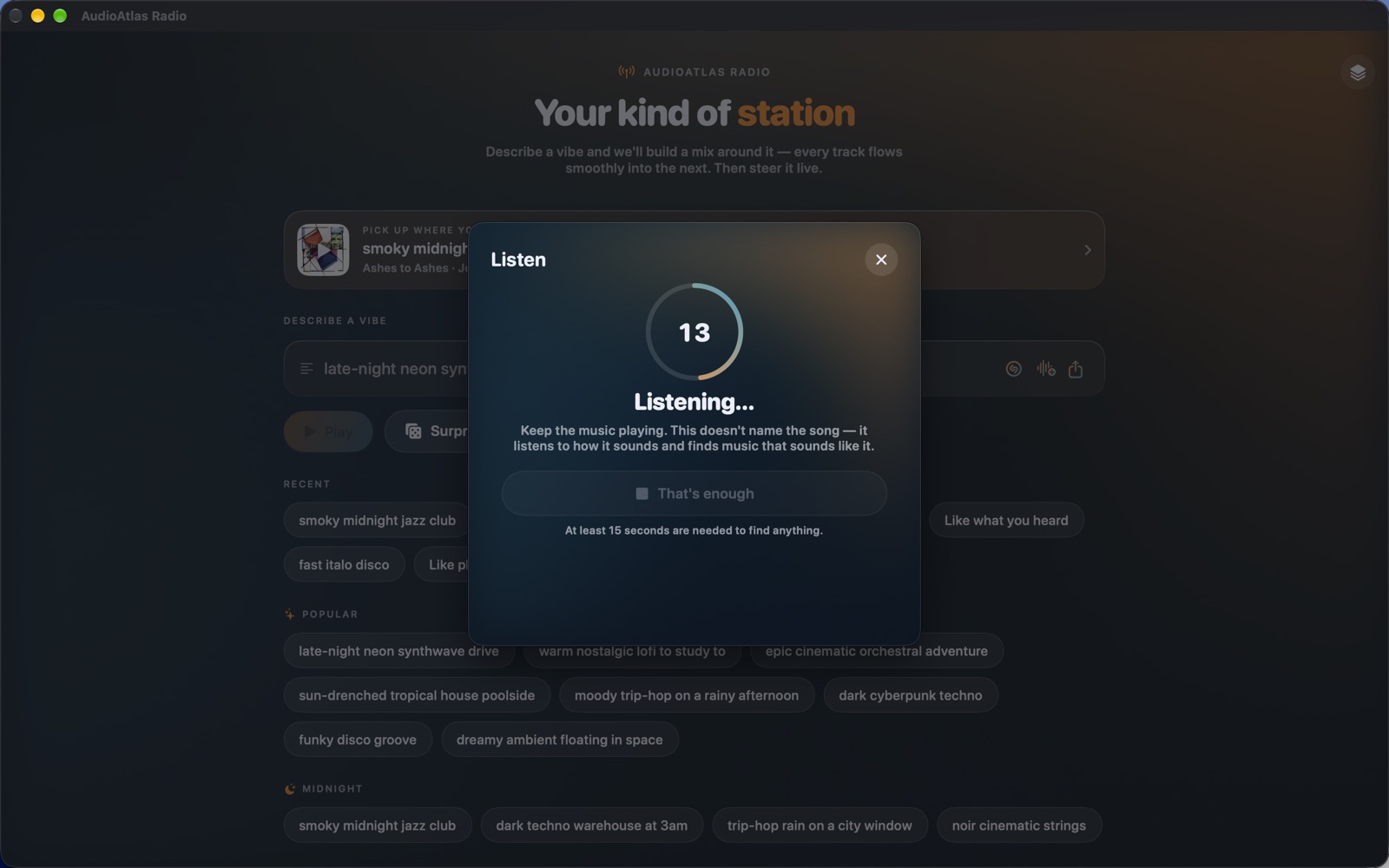 AudioAtlas Radio on the Mac: listening to the room