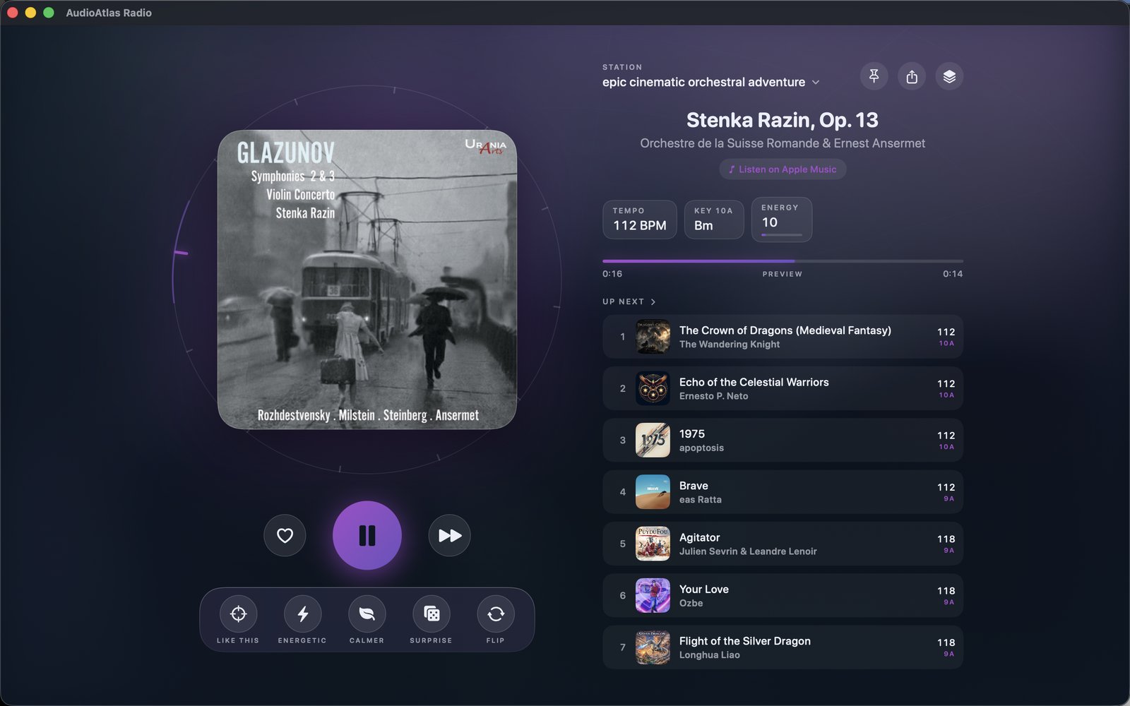 AudioAtlas Radio running as a native macOS app