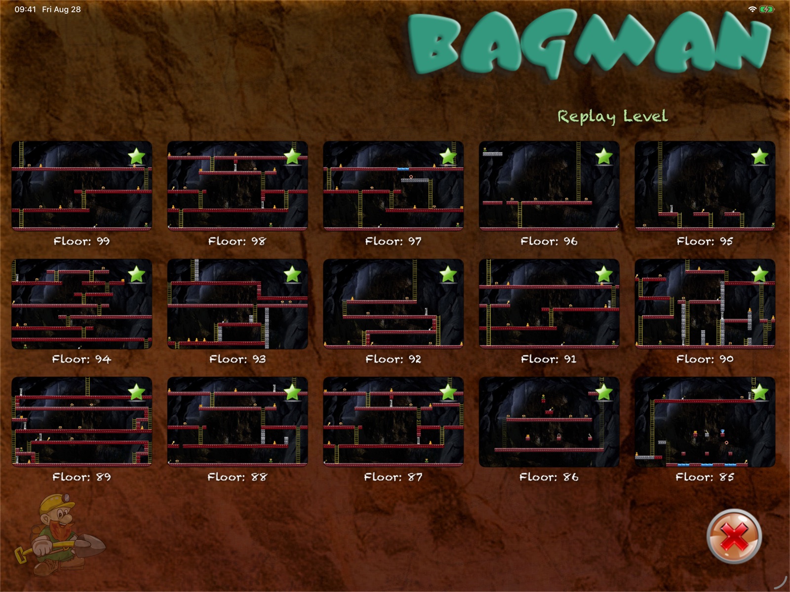 Replay Level: a grid of floors drawn from their level files