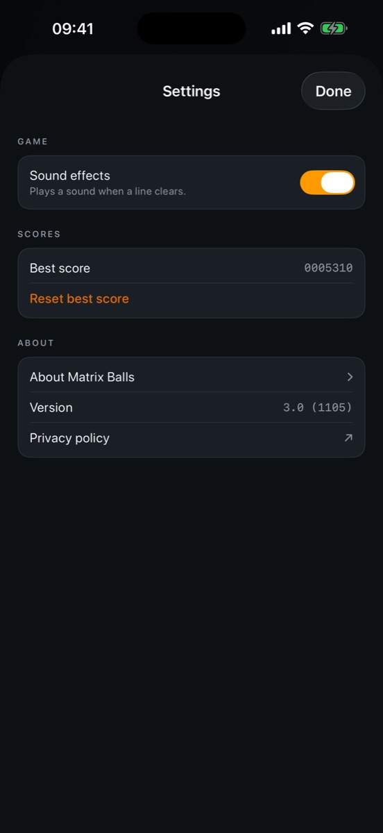 Matrix Balls settings