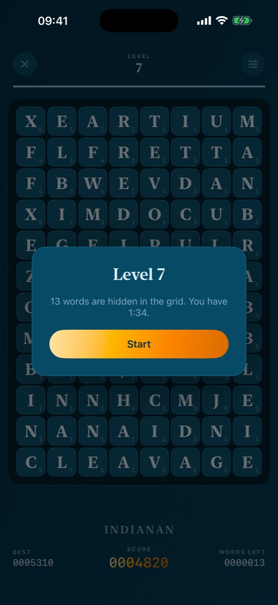 Wordz Genius level complete screen