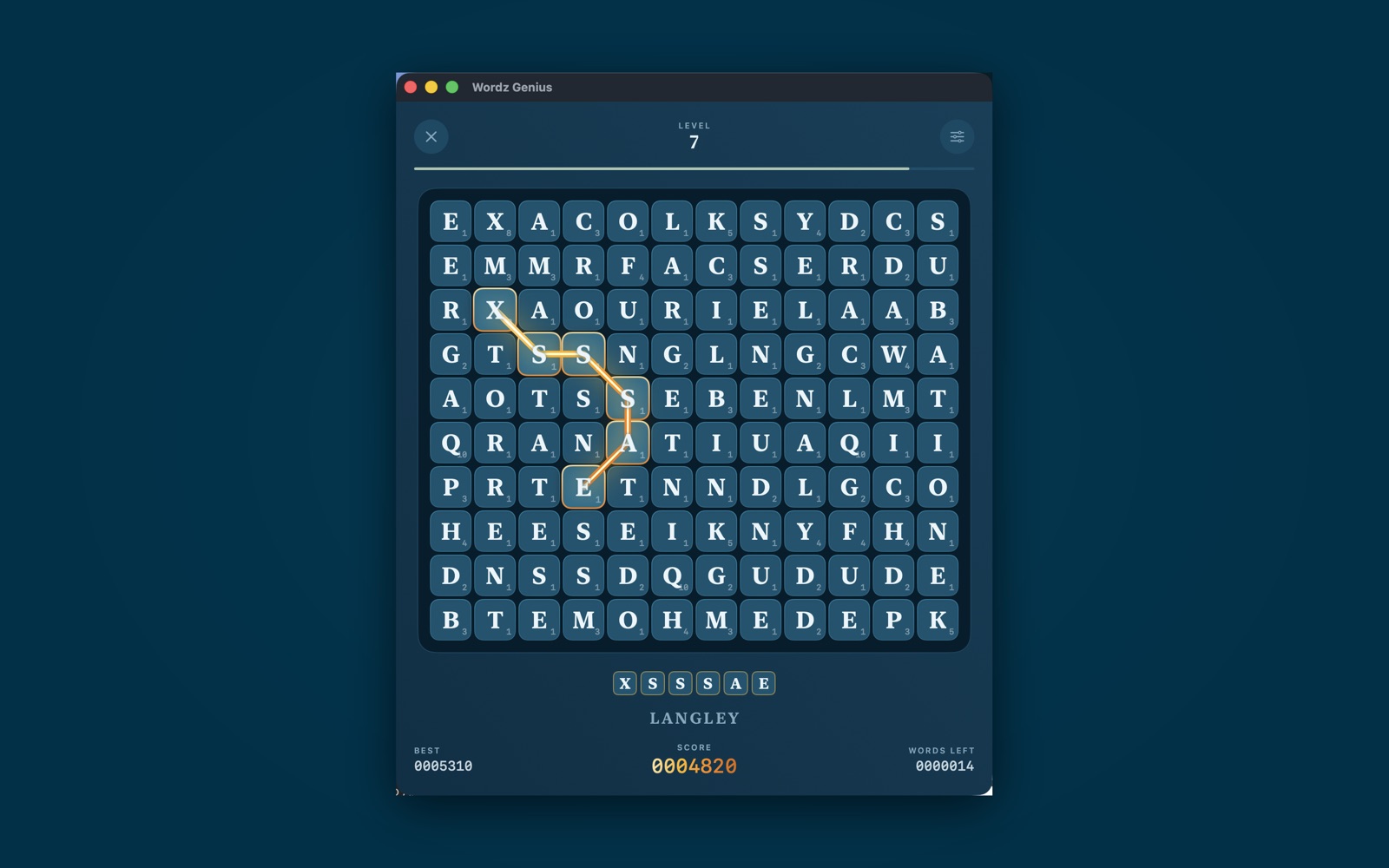 Wordz Genius running as a native macOS app